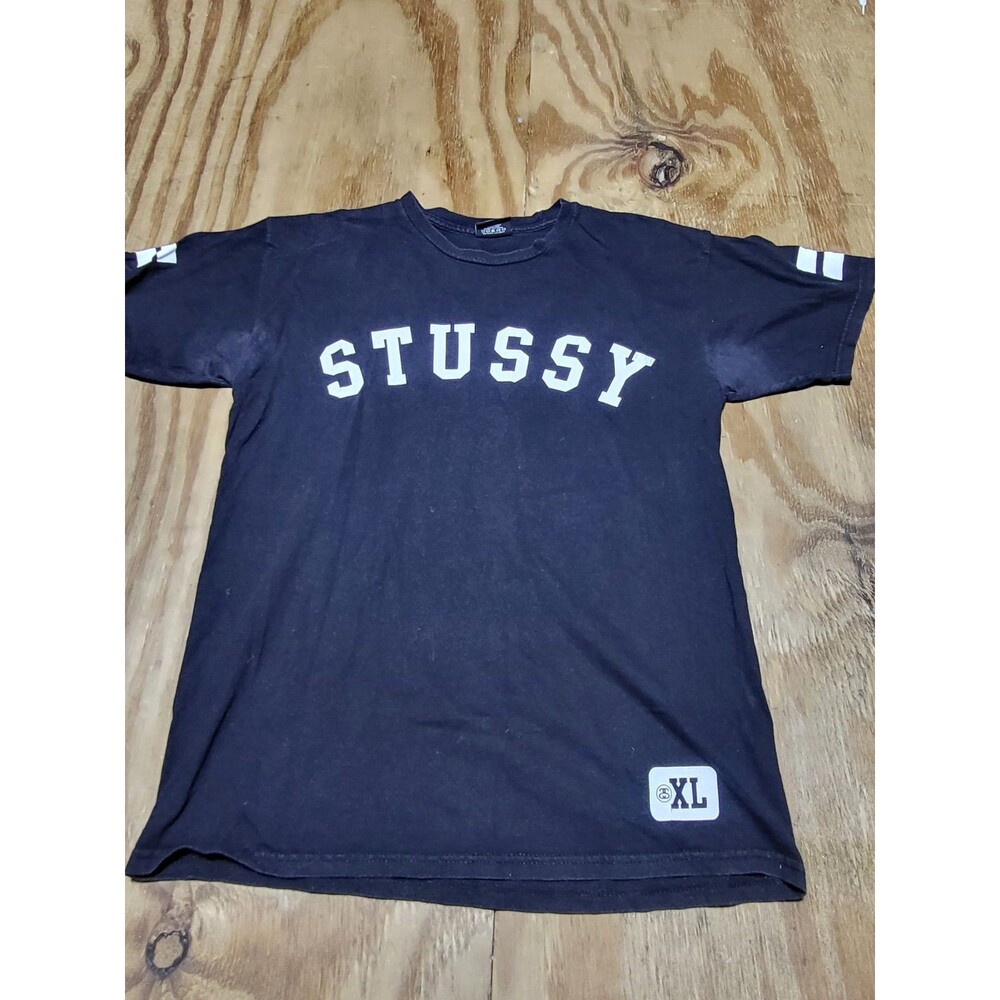 Stussy Logo #80 T-Shirt Men M Skate Black Front Black Hit Cotton Crewneck @k8b